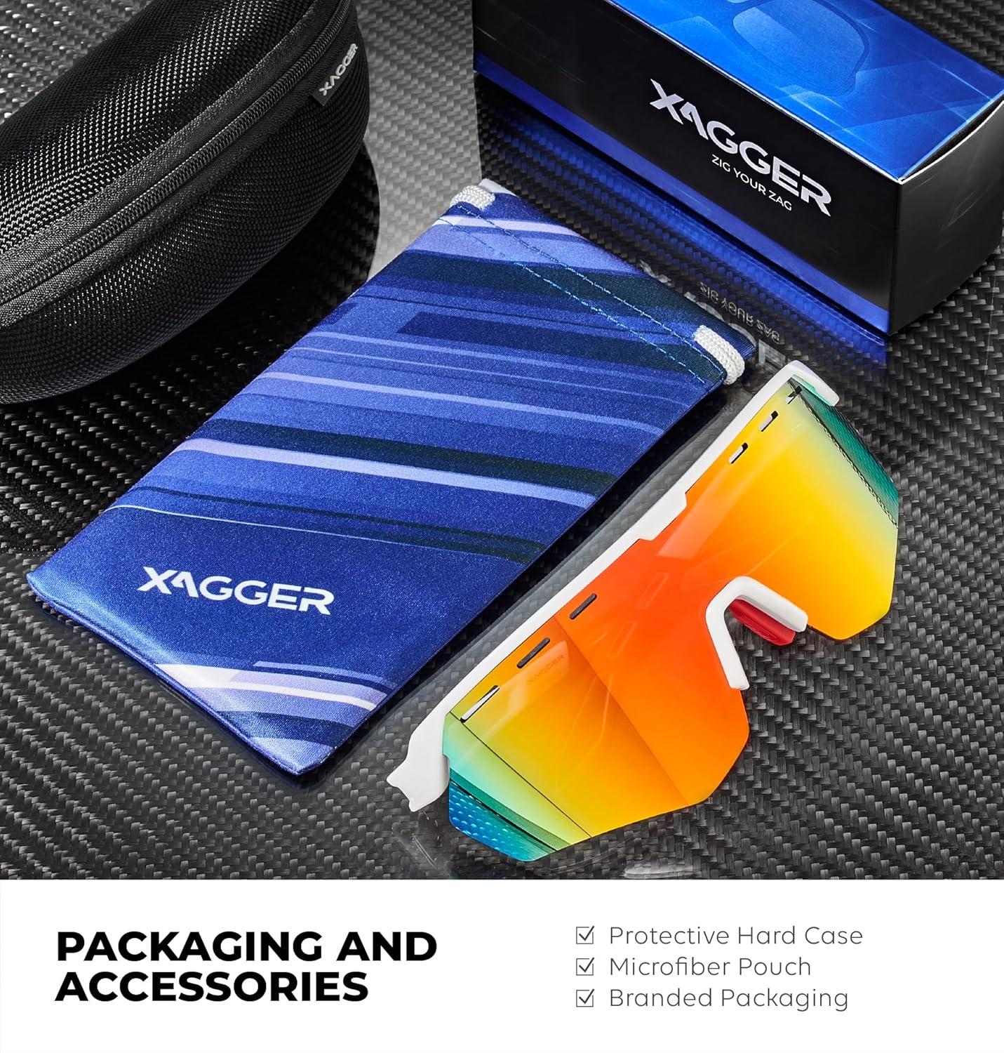 image:imageXagger Sports Sunglasses for Men Women Cycling Baseball Running Sun Glasses UV400 Protection Wrap Around TR90 FrameShiny White Red Mirror