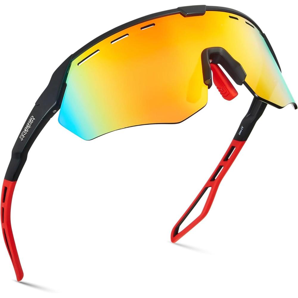 image:imageXagger Sports Sunglasses for Men Women Cycling Baseball Running Sun Glasses UV400 Protection Wrap Around TR90 FrameRubberized Black  Red Mirror