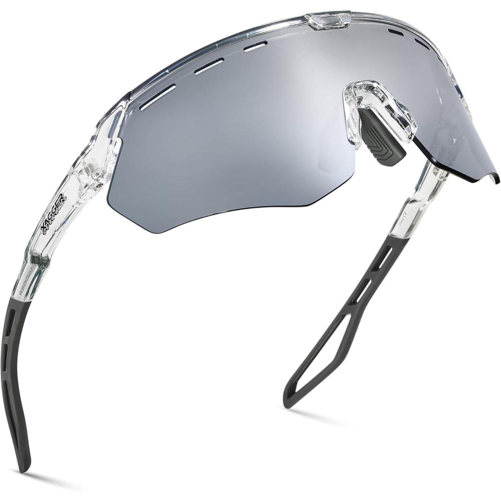 image:imageXagger Sports Sunglasses for Men Women Cycling Baseball Running Sun Glasses UV400 Protection Wrap Around TR90 FrameShiny Transparent Silver Mirror
