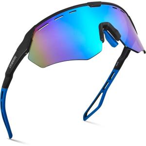 Xagger Sports Sunglasses for Men Women Cycling Baseball Running Sun Glasses UV400 Protection Wrap Around TR90 Frame(Rubberized Black | Ice Blue Mirror)