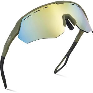 Xagger Sports Sunglasses for Men Women Cycling Baseball Running Sun Glasses UV400 Protection Wrap Around TR90 Frame(Rubberized Olive | Gold Mirror)